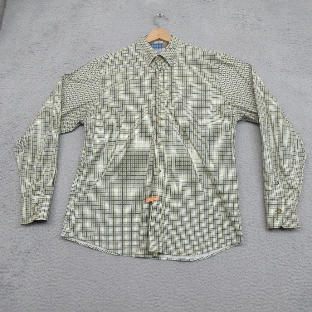 Vintage Alexander Julian Check Shirt Men L Green Plaid Flip Cuff Y2K Cotton 2002